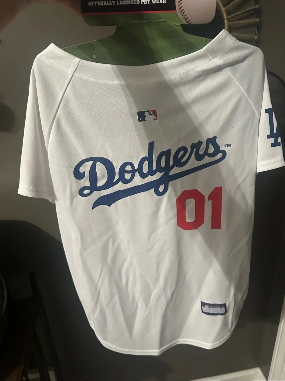 Pets First DodgersWhite Jersey Top with Blue Script and Red Number